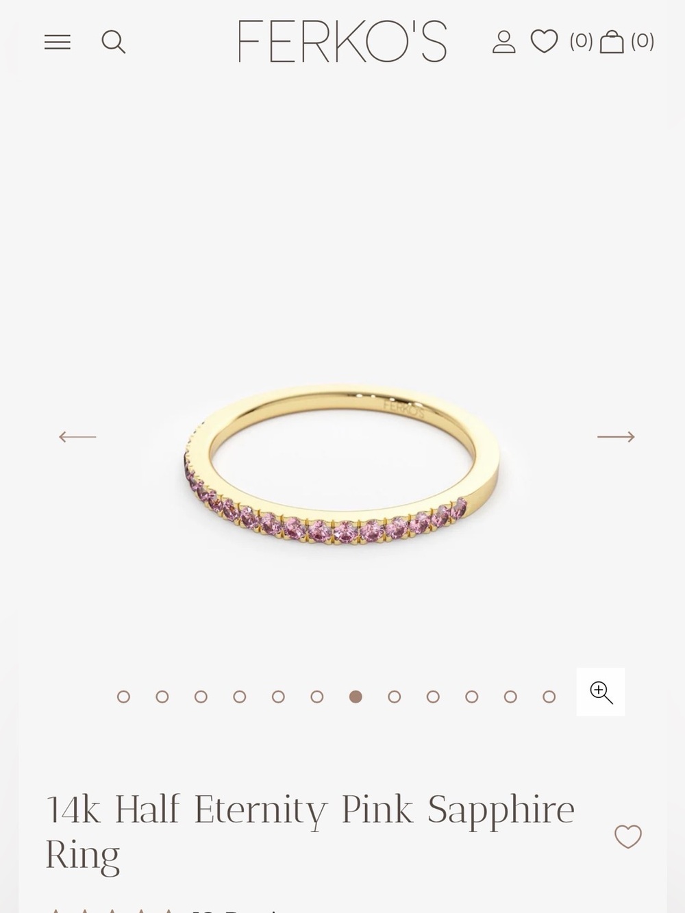 Ferko’s Fine Jewelry 14k Half Eternity Pink Sapphire Ring, Size 7.5